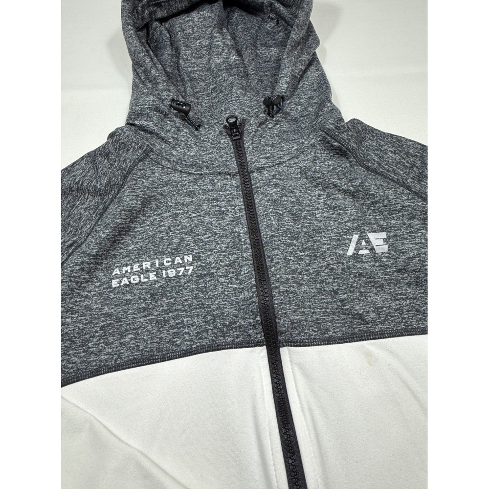 American Eagle 1977 Full Zip Hoodie Gray White Colorblock Mens Medium - Picture 2 of 6